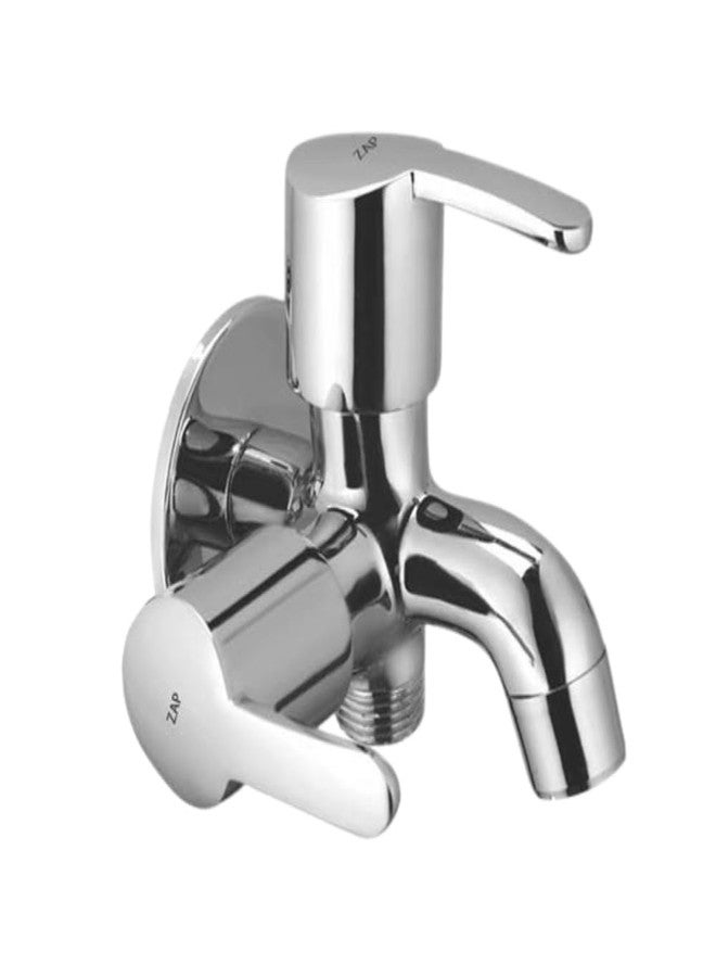 Zap 2 in 1 Brass Bib Cock Tap | Two in One Multi Tap with Wall Flange | Quarter Turn (Foam Flow/Chrome Finish) - Image 1